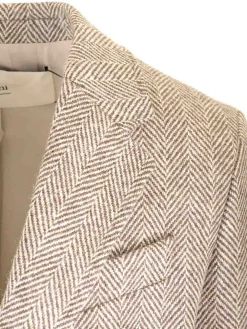 Cappotto in tessuto a spina di pesce marrone