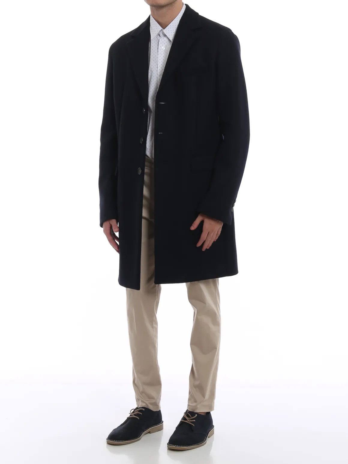 Cappotto monopetto in lana tecnica blu