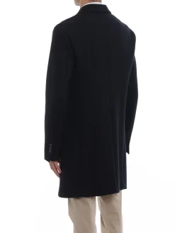 Cappotto monopetto in lana tecnica blu