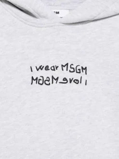 Cappuccio grigio in cotone con slogan