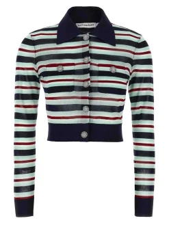Cardigan a maglia viscosa a strisce navy