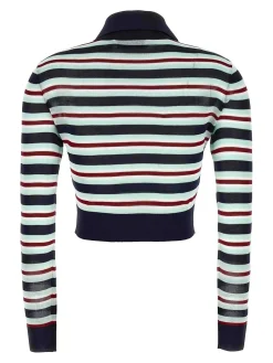 Cardigan a maglia viscosa a strisce navy