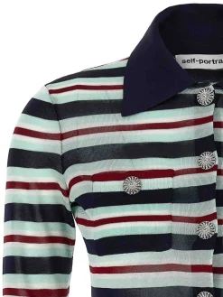 Cardigan a maglia viscosa a strisce navy