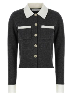 Cardigan con colletto a contrasto grigio