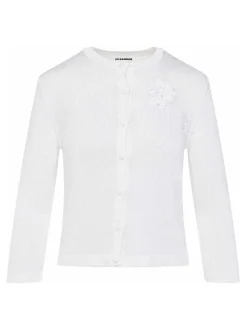 Cardigan con fiore all'uncinetto