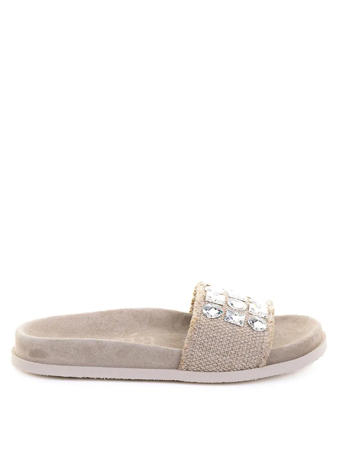 Ciabatta In Misto Lino E Camoscio Con Strass