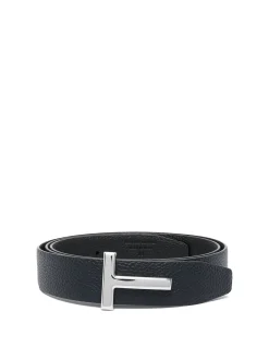Cintura in pelle con placca logo