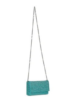 Clutch in raso e cristalli color caraibico