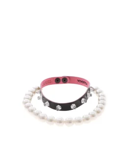 Collana nera con dettagli di perle e borchie