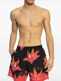 Costume da bagno nero con stampa rossa