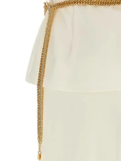 Cream Taffeta Chain Belt Abito Maxi