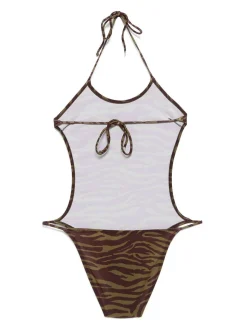 Dark Green E Dark Brown One-Piece Swimsuit