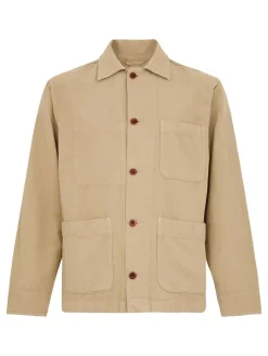 Giacca beige in cotone con bottoni e tasche