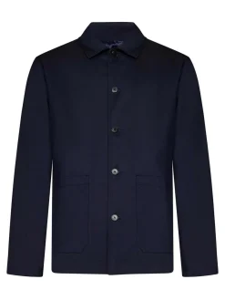 Giacca da camicia di lana tropicale blu navy