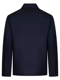 Giacca da camicia di lana tropicale blu navy