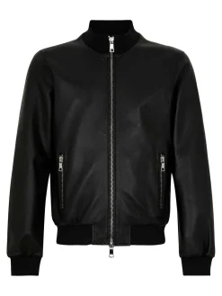 Giacca in pelle nera con chiusura a zip