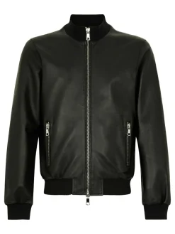 Giacca in pelle nera con chiusura a zip