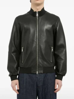 Giacca in pelle nera con chiusura a zip