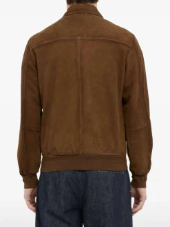 Giacca in pelle scamosciata marrone con zip