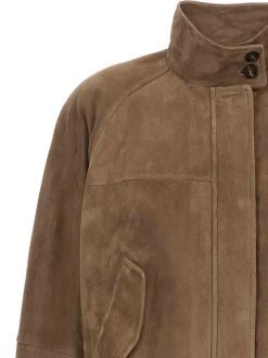 Giacca monile in pelle scamosciata