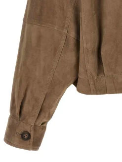 Giacca monile in pelle scamosciata