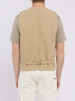 Gilet beige con fissaggio e tasche