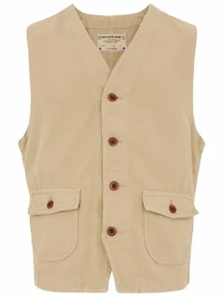 Gilet beige con fissaggio e tasche