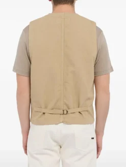 Gilet beige con fissaggio e tasche