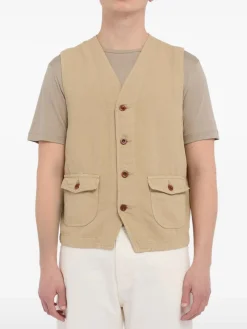 Gilet beige con fissaggio e tasche