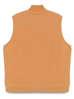 Gilet beige in cotone con tasche e zip