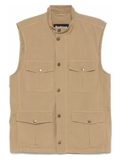 Gilet beige in cotone con tasche
