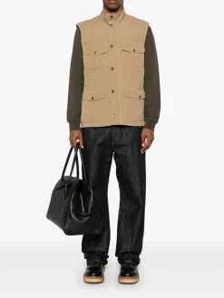 Gilet beige in cotone con tasche