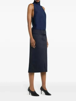 Gonna blu di mezzanotte con tasche