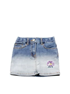 Gonna in denim con ricamo fiore blu