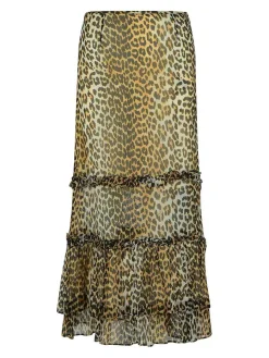 Gonna lunga in viscosa con stampa leopardata