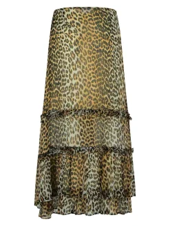 Gonna lunga in viscosa con stampa leopardata