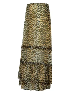 Gonna lunga in viscosa con stampa leopardata