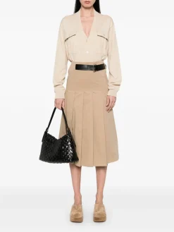 Gonna midi di cotone in beige
