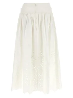 Gonna midi ricamata in cotone bianco