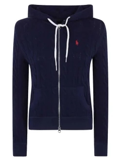 Hoodie blu con chiusura zip e logo ricamato