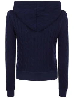 Hoodie blu con chiusura zip e logo ricamato