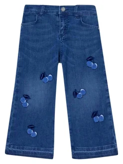 Jeans di cotone blu gamba larga