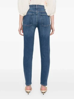 Jeans di denim blu gamba sottili