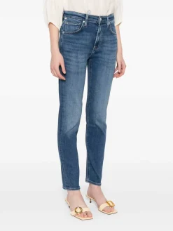Jeans di denim blu gamba sottili