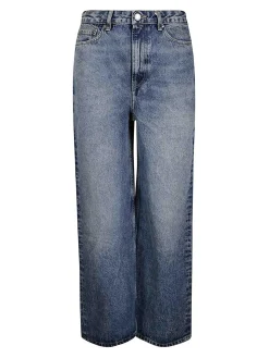 Jeans dritti in cotone a vita alta