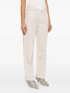 Jeans dritti in denim beige