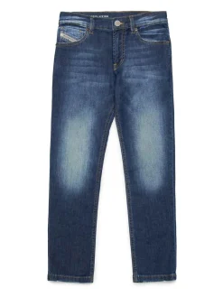 Jeans lunghi a effetto di lavaggio blu scuro