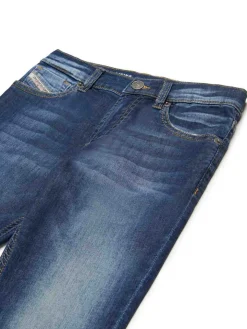 Jeans lunghi a effetto di lavaggio blu scuro