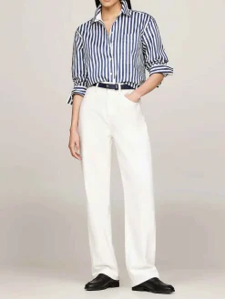 Jeans Relaxed Fit Dritti A Vita Alta Bianchi