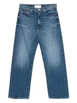 Jeans ritagliati a vita alta in denim blu